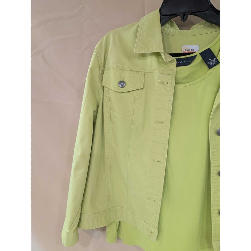 Ruby Rd Preston & York Two Piece Tank Top Jacket‎ Set Green Chartreuse - Picture 3 of 8